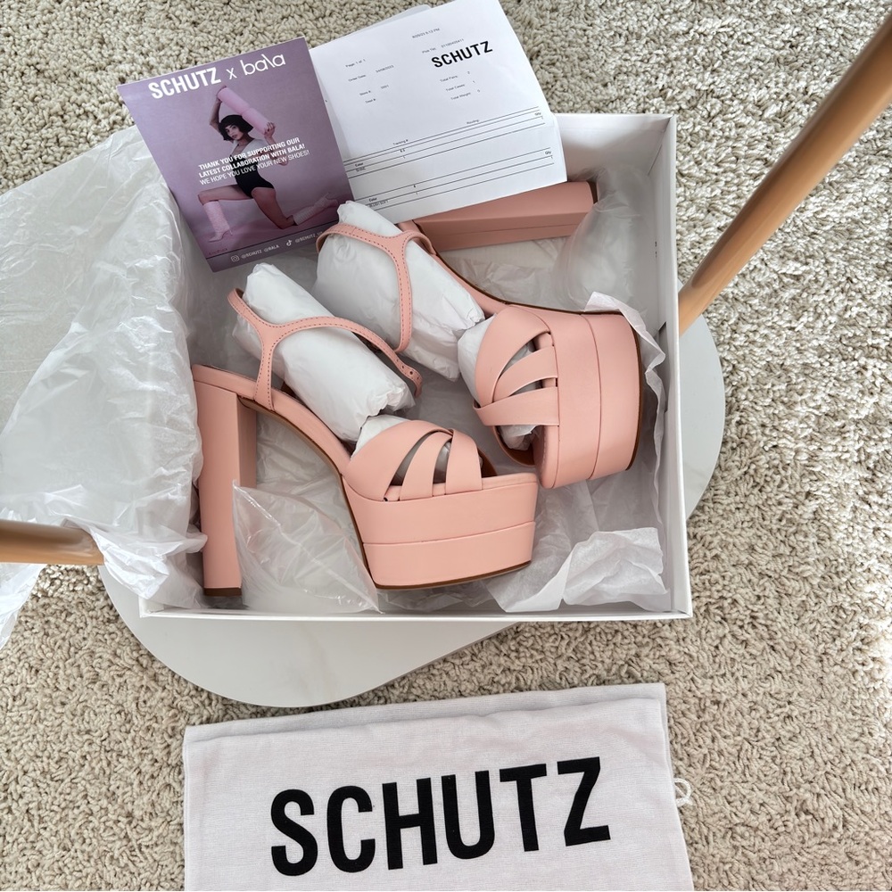 NEW IN BOX SCHUTZ x BALA Blush Pink Platform Heels Pumps SZ 8B - Picture 14 of 16